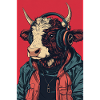 Hipster Cow with Headphones