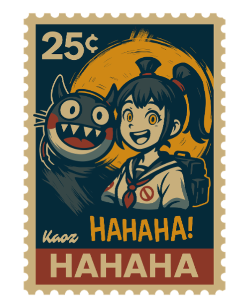 Mädchen mit Yokai Katze und Vollmond