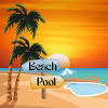 Tropical beach with pool and sunset