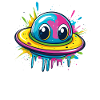 Buntes UFO mit Augen