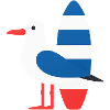 Möwe mit Surfbrett
