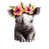 Baby rhinoceros with flowers