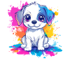 Puppy on paint splash