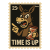 Donkey with hourglass on postcard