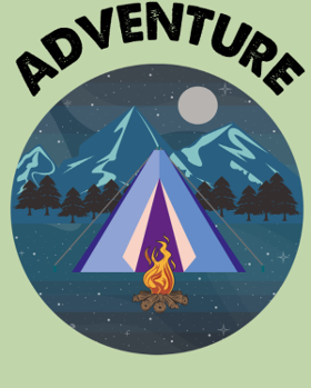Plongez au cœur de la nature sauvage avec ce motif captivant. Une tente sous un ciel étoilé, un feu de camp crépitant et des montagnes majes...