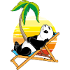 Happy panda bear relaxing on the deck chair