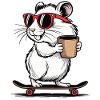 Cooler Skateboard Hamster mit Kaffee