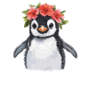 Penguin with flower wreath