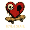 Heart with skull on skateboard