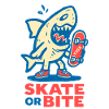 Comic-Hai mit Skateboard und Spruch