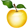 Pomme dorée avec illustration de feuilles vertes