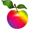 Bunter Regenbogen-Apfel mit Blättern Illustration