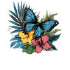 Tropical Butterfly with Flowers
