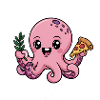 Süßer Oktopus mit Friedenszeichen und Pizza
