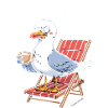 Sassy Seagull Relaxing with Coffee