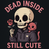 Skull with cat and rose motif