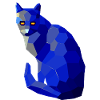 Blue geometric cat with glowing eyes