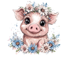 Schwein mit Blumenkranz