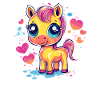 Buntes Pony mit Herzen