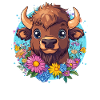 Bison with flower wreath