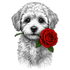 Romantisk Maltipoo med en rose i munden