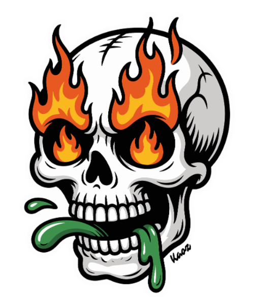 Flames skull with green slime in mouth