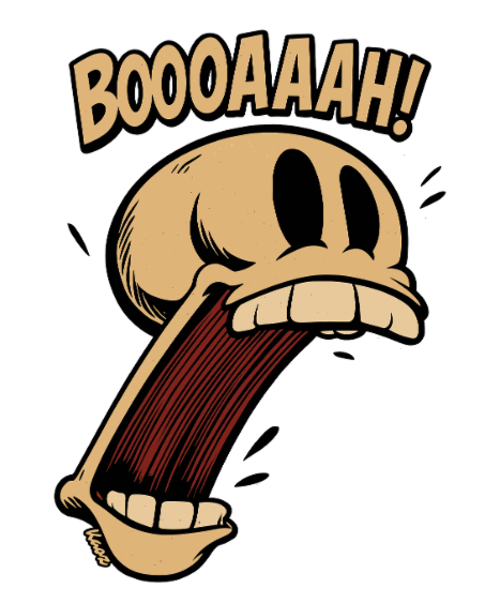 Screaming cartoon skull with open mouth
