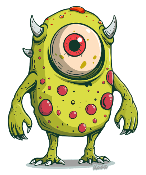 Green One-Eye Monster with Horns and Spots