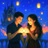 Romantic Couple Holding Glowing Infinity Heart