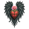 Heart with Wings and Pink Flower