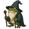 Wise bearded frog with magic hat