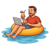 Télétravail au soleil dans la piscine