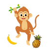 Player Monkey mit Ananas und Banane