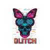 Neon Skull with Butterfly Design