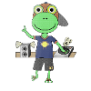 Frog DJ with cap and turntable