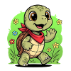Cute turtle with backpack and flowers