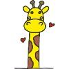 Playful giraffe with hearts