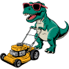 Dinosaur with Sunglasses Mowing Lawn