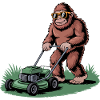 Chill Bigfoot Mowing Lawn with Sunglasses