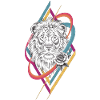 Geometric lion with rose
