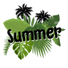 Summer lettering with tropical leaves