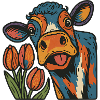 Artistic Dutch Cow and Tulips 