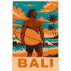 Surfers on Bali Beach Sunset