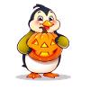 Pingouin mignon avec citrouille d’Halloween