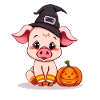 Cute Halloween Witch with Piggy