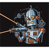 Retro Sci-Fi Roboter mit Laserwaffe