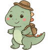 Cuddly dinosaur with adventure hat