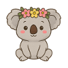 Mignon koala avec couronne de fleurs