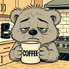 Tired raccoon with coffee motif