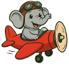 Cute elephant pilot in airplane